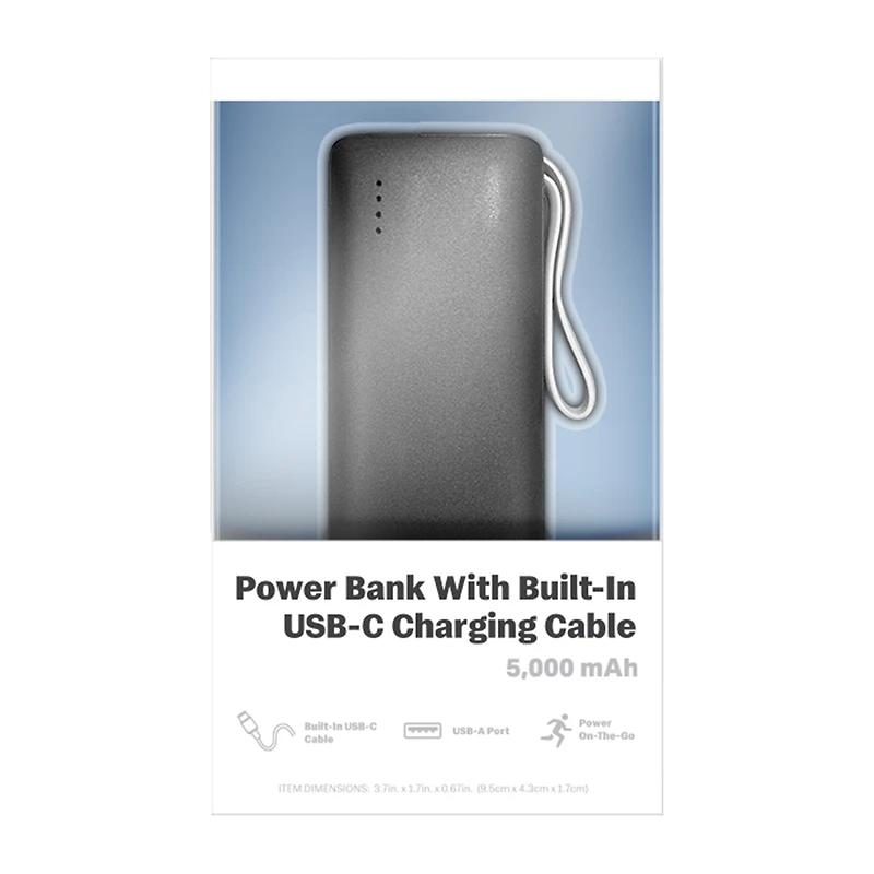 Power Bank With Built-In USB-C Charging Cable 5000mAh