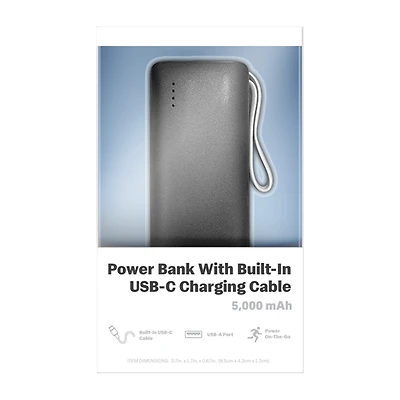 Power Bank With Built-In USB-C Charging Cable 5000mAh
