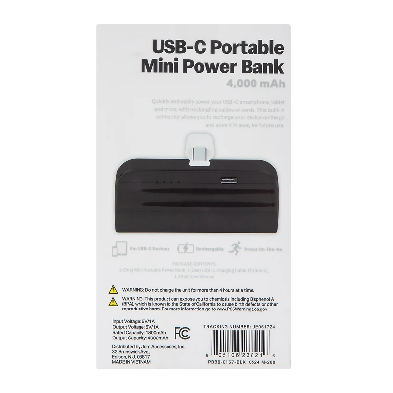 USB-C Portable Mini Power Bank 4000mAh