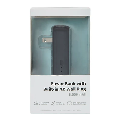 5000 mah Power Bank With Built-In AC Wall Plug
