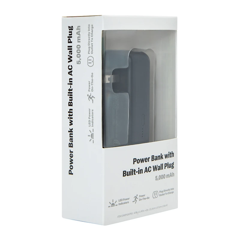 5000 mah Power Bank With Built-In AC Wall Plug