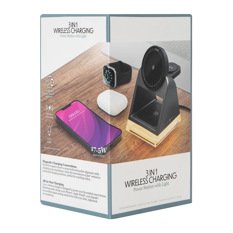 3 in 1 Wireless Charging Power Station With Light