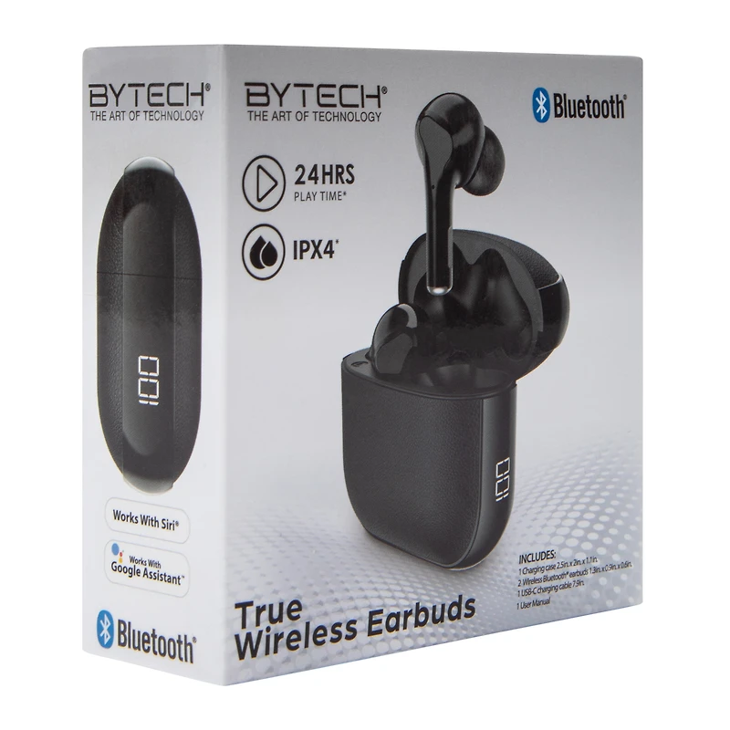 24-Hour True Wireless Earbuds With Mic & Case