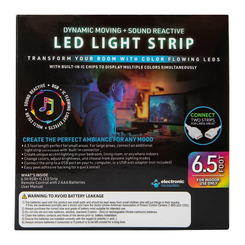 Dynamic Moving & Sound Reactive LED Light Strip 6.5ft