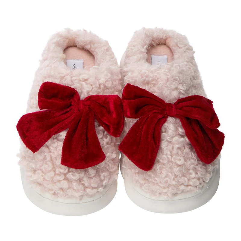 Ladies Fluffy Bow Slippers