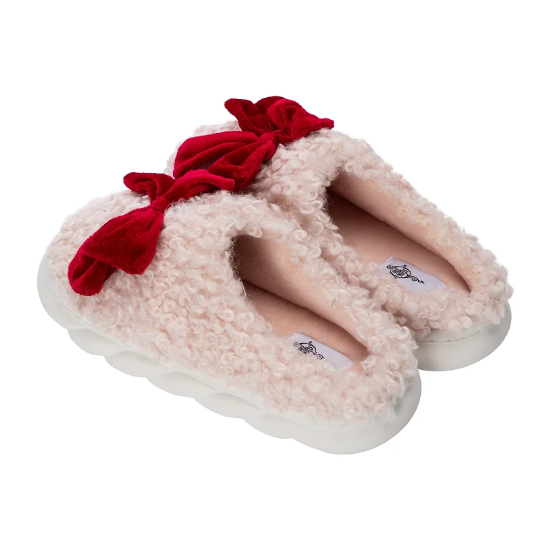 Ladies Fluffy Bow Slippers