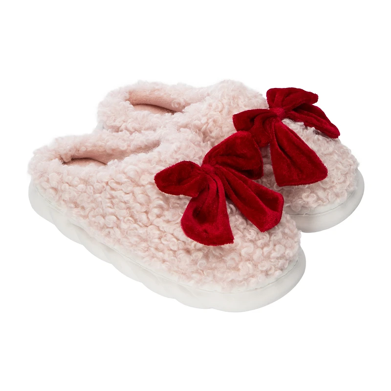 Ladies Fluffy Bow Slippers