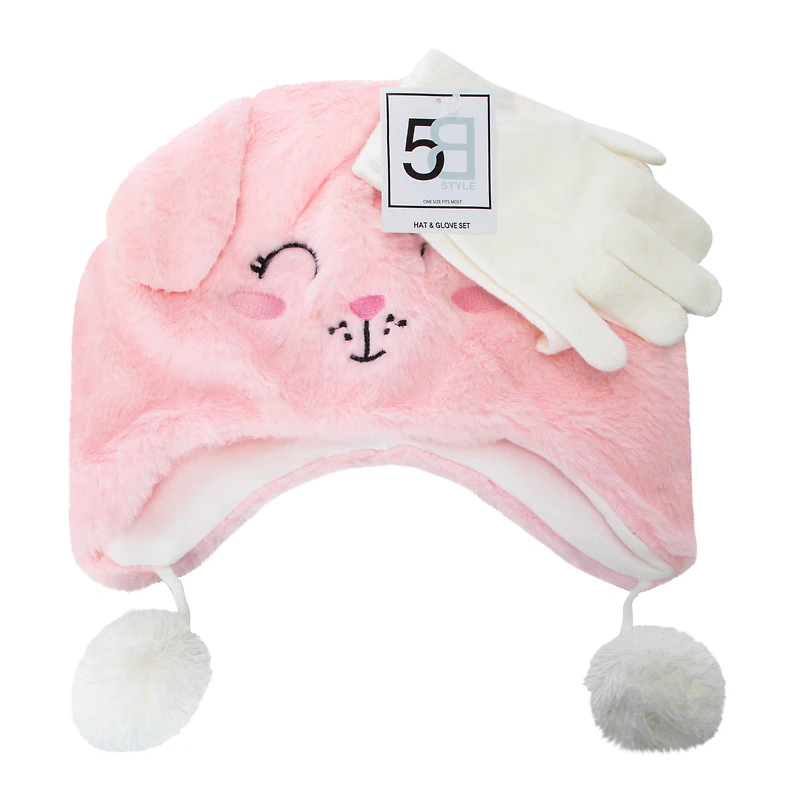 Kid's Plush Animal Winter Hat & Glove Set