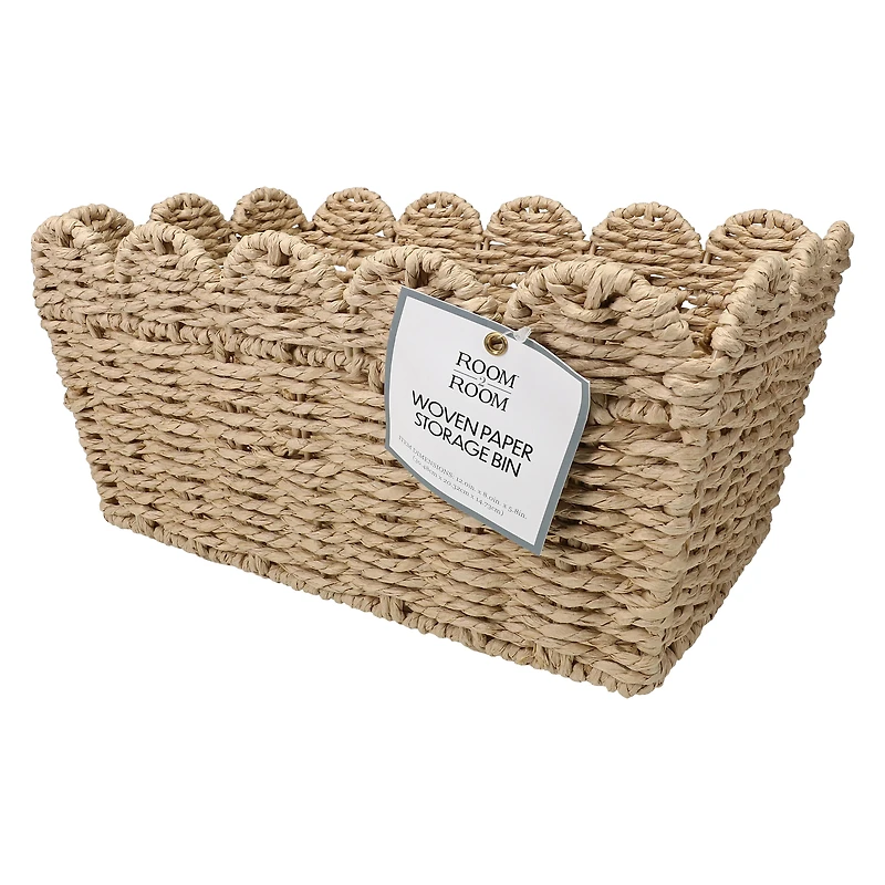 Scallop Woven Paper Storage Bin 12in x 8in