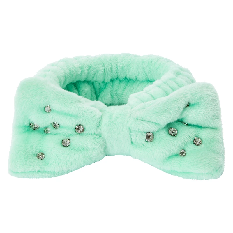 Rhinestone Plush Headband - Green