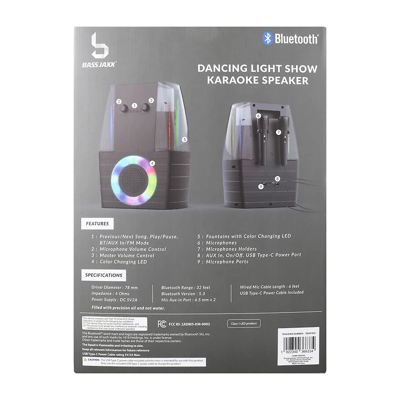 Bass Jaxx™ Dancing Light Show Karaoke Bluetooth® Speaker