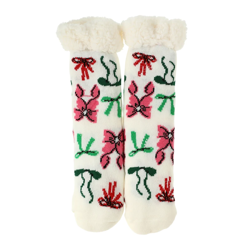 Holiday Printed Sherpa-Lined Slipper Socks