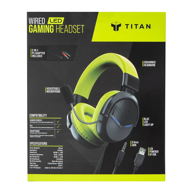 Titan Wired LED Gaming Headset With Mic