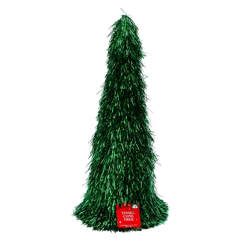 XL Tinsel Cone Christmas Tree 12in x 28in - Green
