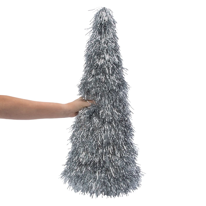 XL Tinsel Cone Christmas Tree 12in x 28in - Silver