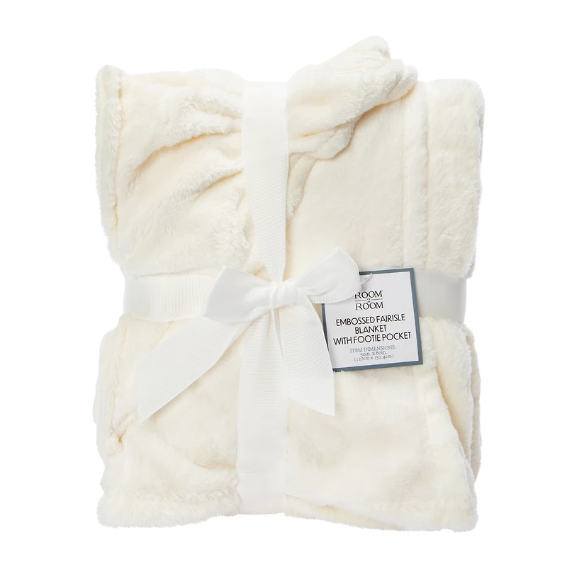 Embossed Fairisle Blanket With Footie Pocket 50in x 60in