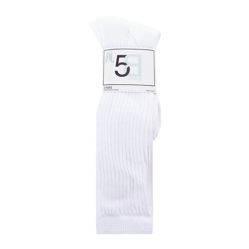 Ladies White Slouch Crew Socks 2-Pack