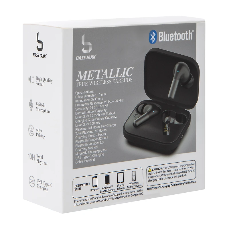 Bass Jaxx Metallic True Wireless Earbuds