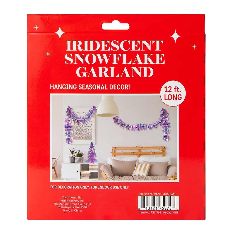Iridescent Snowflake Garland 12-feet