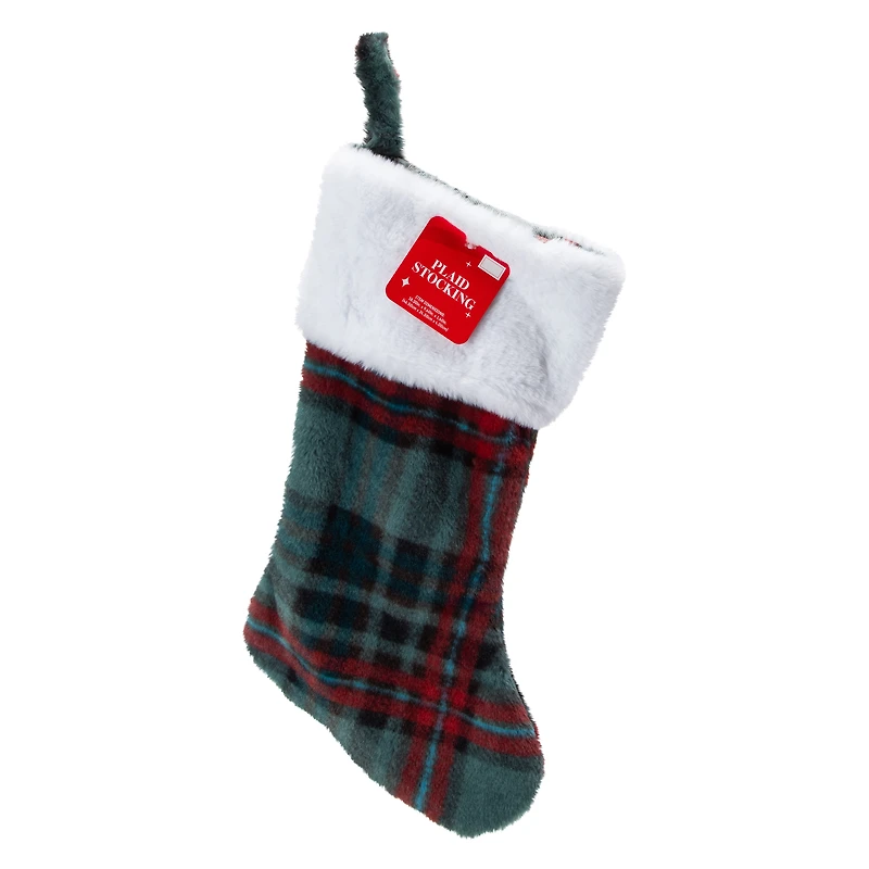 Fuzzy Plaid Christmas Stocking