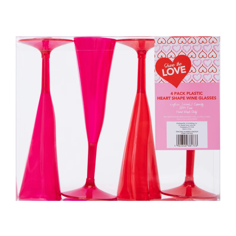 Plastic Heart Shape Wine Glasses 4-Pack