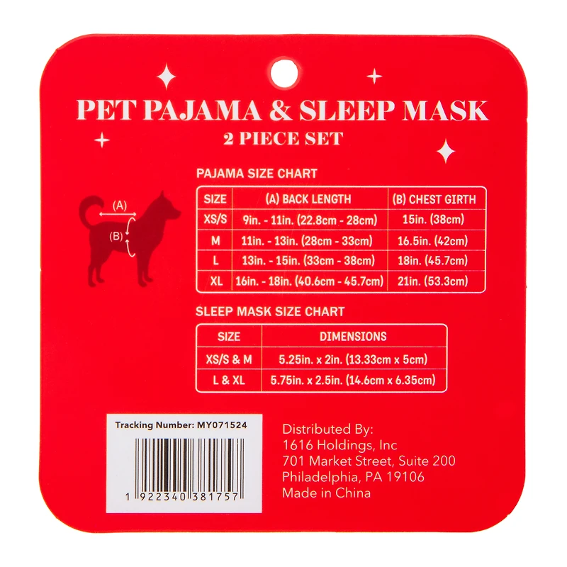 Pet Pajama And Sleep Mask 2-piece Set