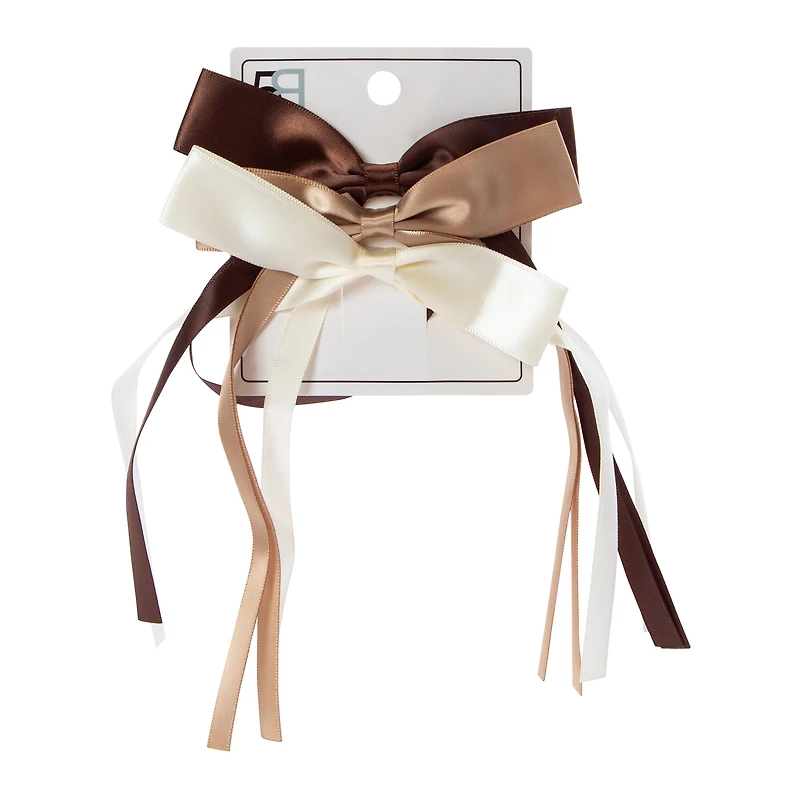 Assorted Long Satin Hair Bows 3-Count