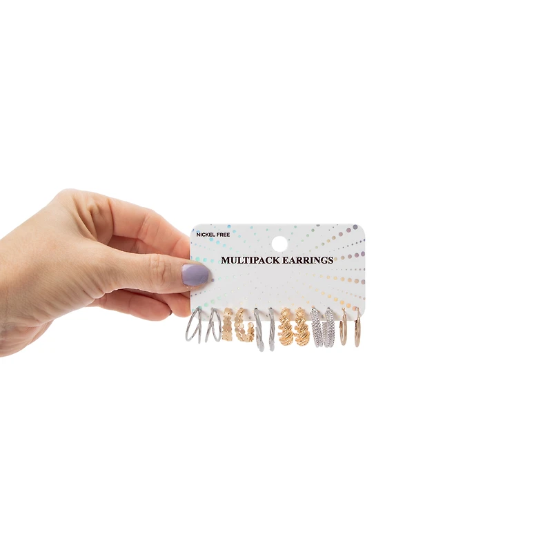 Two-Tone Huggie Hoop Earring Set 6-Pack