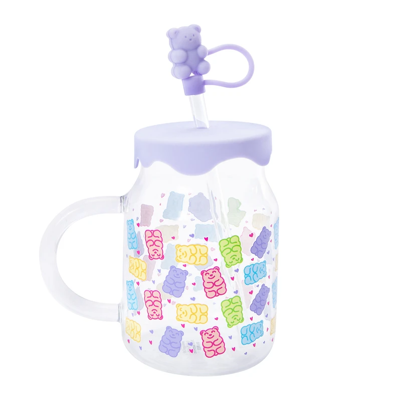 Novelty Glass Sipper With Lid & Straw Topper 20oz