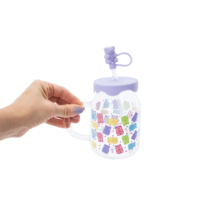 Novelty Glass Sipper With Lid & Straw Topper 20oz