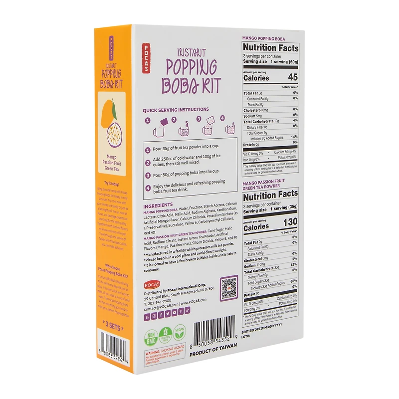 Pocas Instant Popping Boba Kit 8.9oz - Peach Oolong Tea