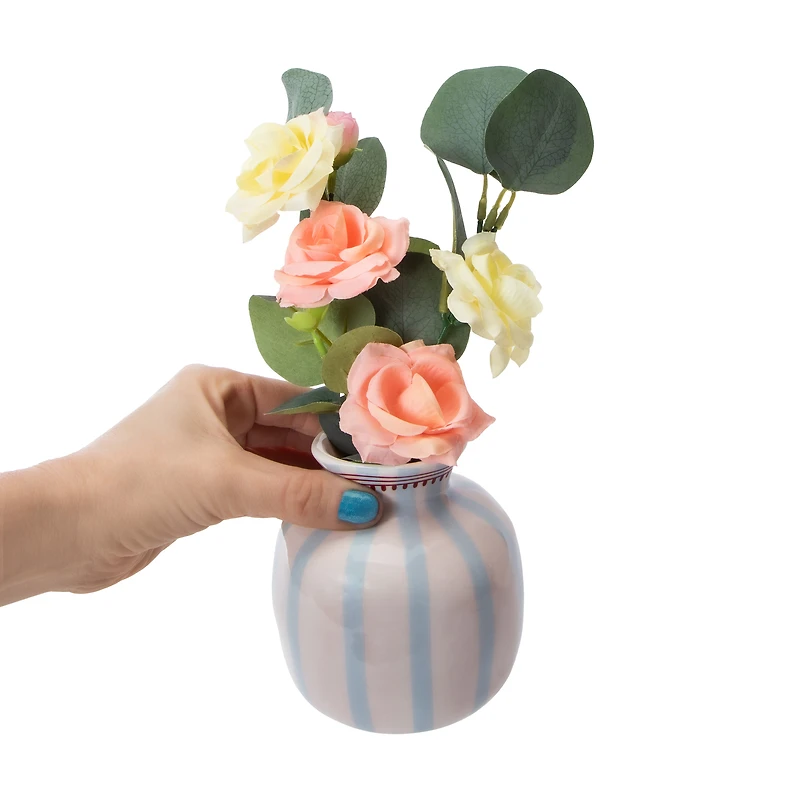 Striped Faux Flower Vase