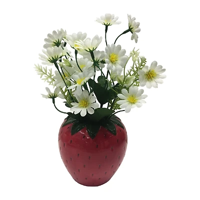 Strawberry Vase With Artificial Flowers Decor