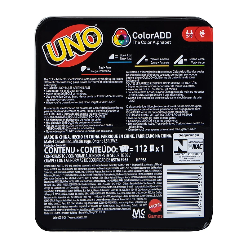 Uno® Colorblind Accessible Playing Cards Tin
