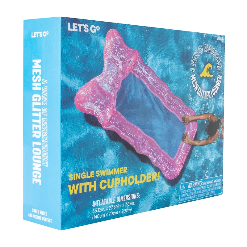 Inflatable Mesh Glitter Lounger With Cupholder