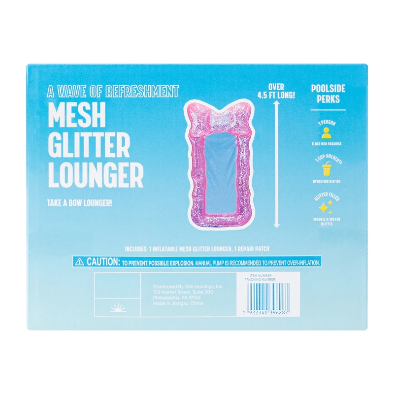 Inflatable Mesh Glitter Lounger With Cupholder