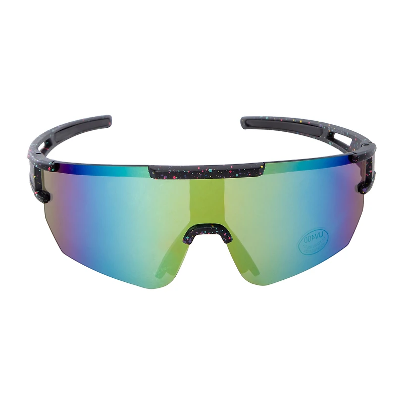 Men's Rimless Sports Paint Splatter Shield Sunglasses