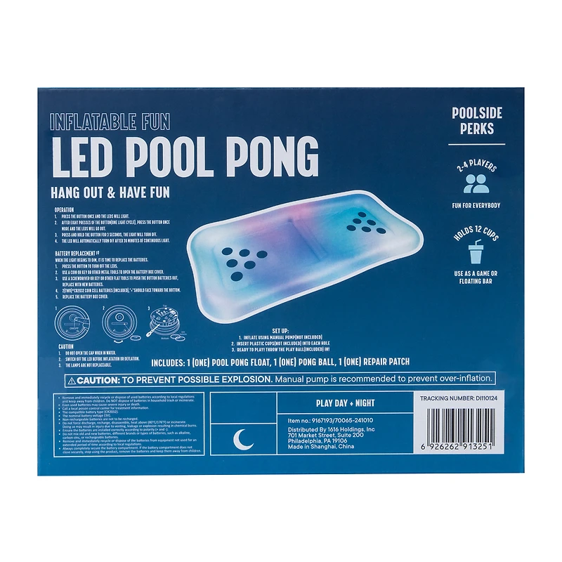 LED Pool Pong Party Float 61in x 28in