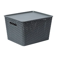 Large Plastic Weave Bin With Lid