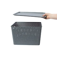 Large Plastic Weave Bin With Lid