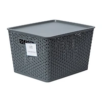 Large Plastic Weave Bin With Lid