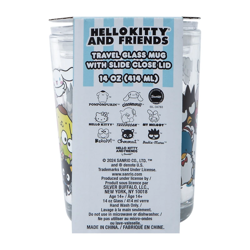 Hello Kitty And Friends® Travel Glass Mug With Slide Close Lid 14oz