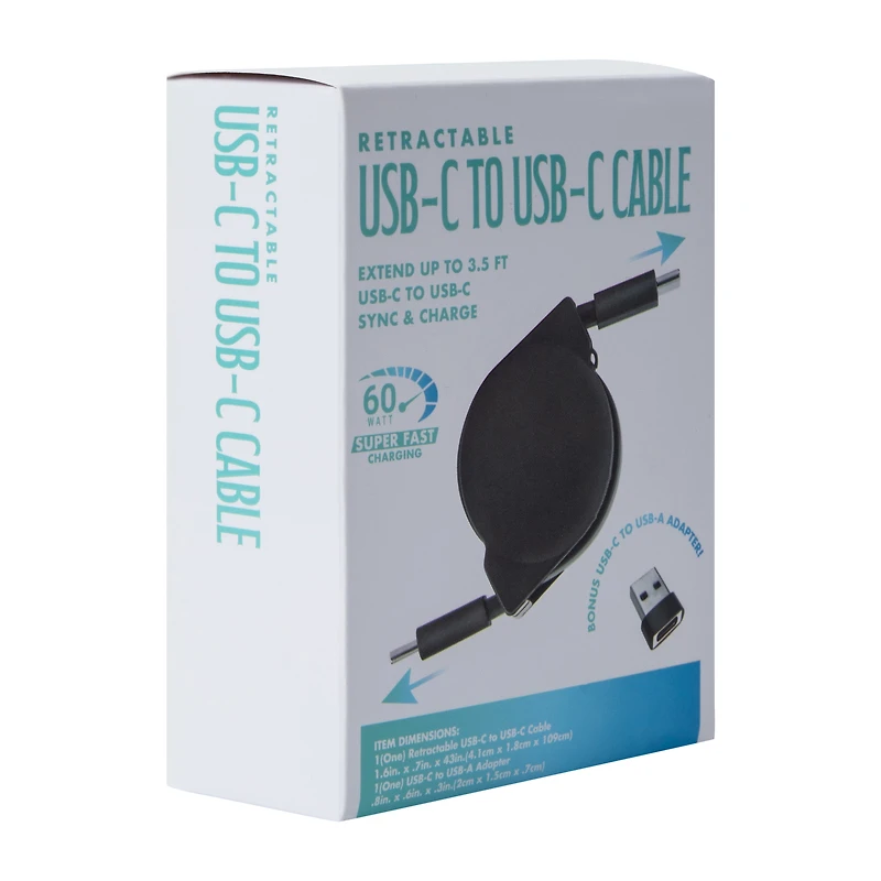 Retractable USB-C To 3.5 ft. Cable