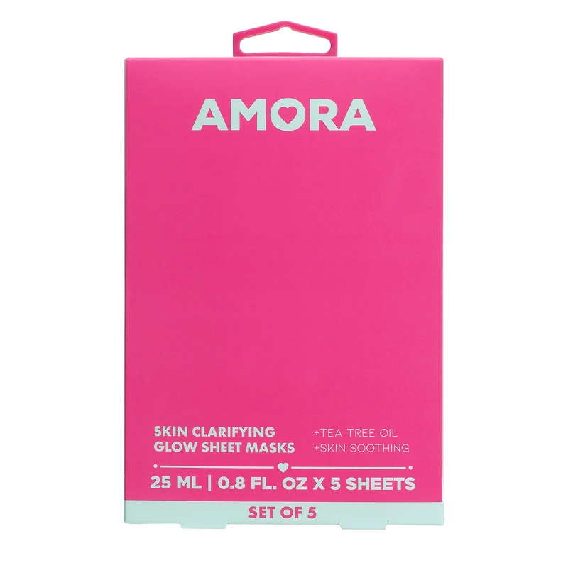 Amora Skin Clarifying Glow Sheet Masks Set Of 5 0.8 Fl.Oz