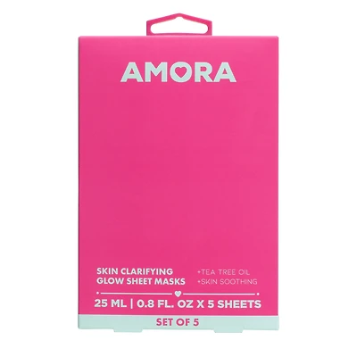 Amora Skin Clarifying Glow Sheet Masks Set Of 5 0.8 Fl.Oz