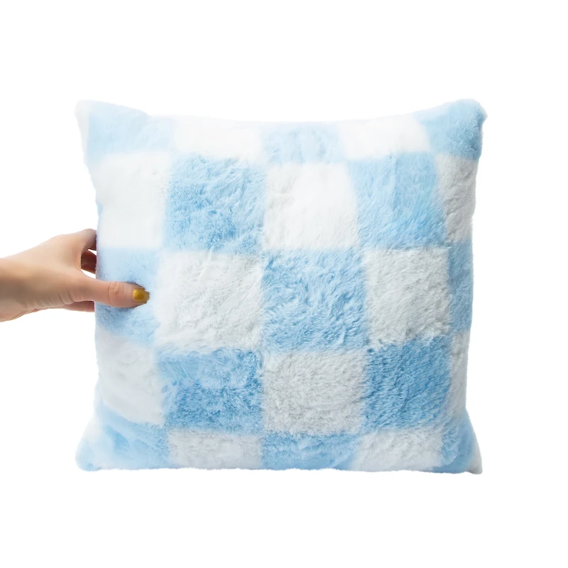 Blue Checkered Soft Pillow 16in x 16in x 2.5in