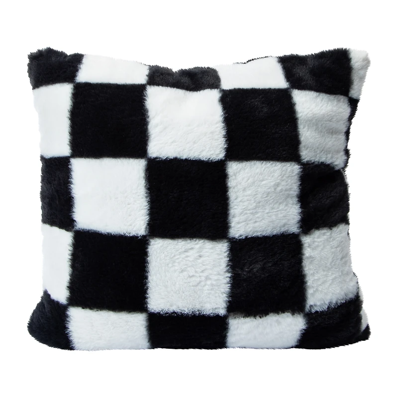 Faux Fur Checkered Pillow 16in x16in x 2.5in