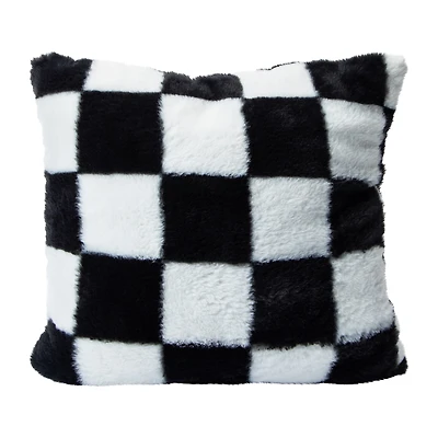 Faux Fur Checkered Pillow 16in x16in x 2.5in
