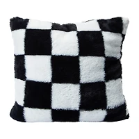 Faux Fur Checkered Pillow 16in x16in x 2.5in