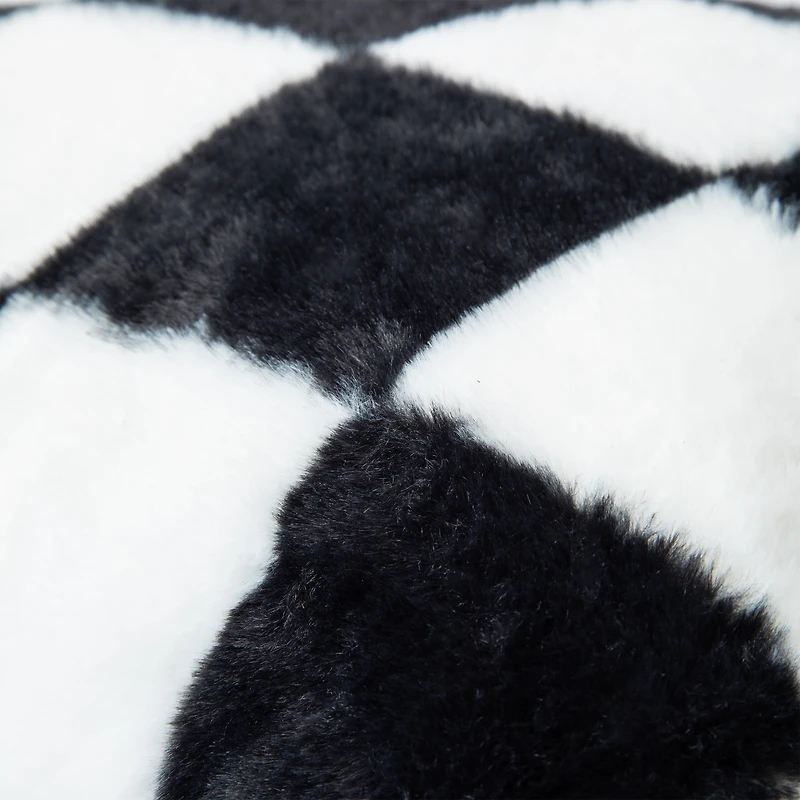 Faux Fur Checkered Pillow 16in x16in x 2.5in